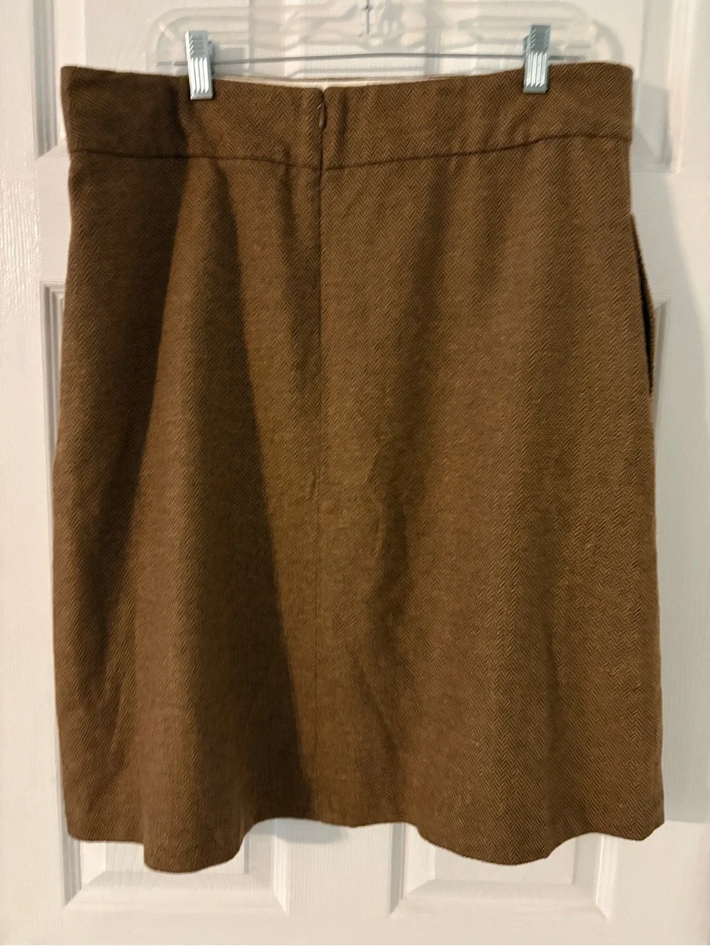 Brown Herringbone Wool Blend A-Line Skirt Cottagecore Fall Mini Size 16 - Picture 4 of 7
